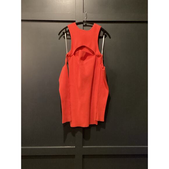 Herve By Herve Leger Orange Ribbed Knit Long Sleeve Cold Shoulder Mini Dress L - Picture 11 of 11